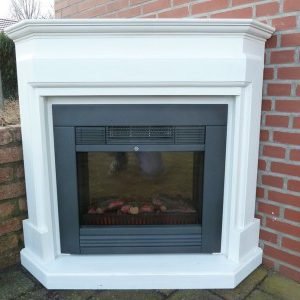 Vooraanzicht van de hoekschouw met Classic Fire "Chicago" sfeerhaard