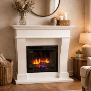 Elektrische sfeerhaard met schouw en Dimplex XHD23 Firebox in witte sierschouw