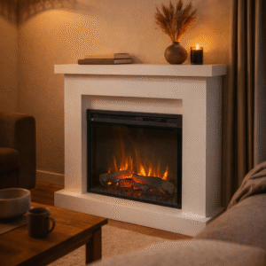 Sfeerhaard met ombouw en moderne schouw – elektrische sfeerhaard voor de woonkamer