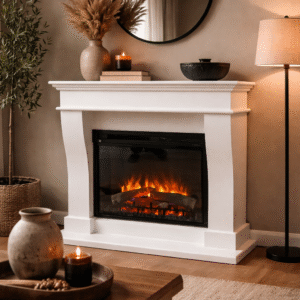 Elektrische sfeerhaard met schouw en Dimplex XHD28 inbouwhaard, moderne sfeerhaard met klassieke ombouw voor woonkamer