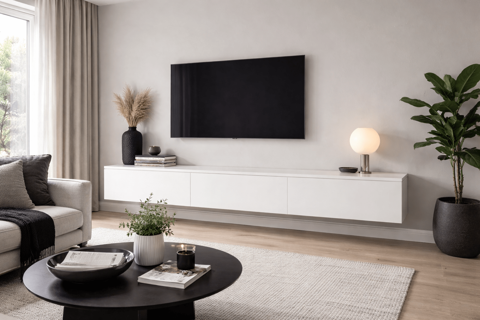 Tv meubel op maat van MDF, strak vormgegeven tv kast met maatwerk afwerking