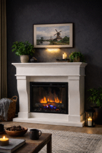 Elektrische haard met ombouw en sierschouw met Dimplex XHD23 Optiflame 1,4 kW in zwart design