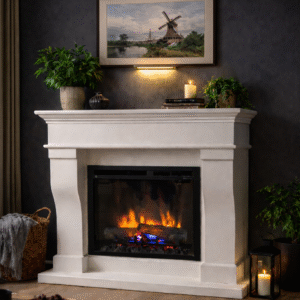 Elektrische haard met ombouw en sierschouw met Dimplex XHD23 Optiflame 1,4 kW in zwart design