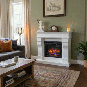 Elektrische sfeerhaard met schouw ombouw, Schouw RS5 gecombineerd met Dimplex XHD23 elektrische haard voor een stijlvolle sfeerhaard in de woonkamer