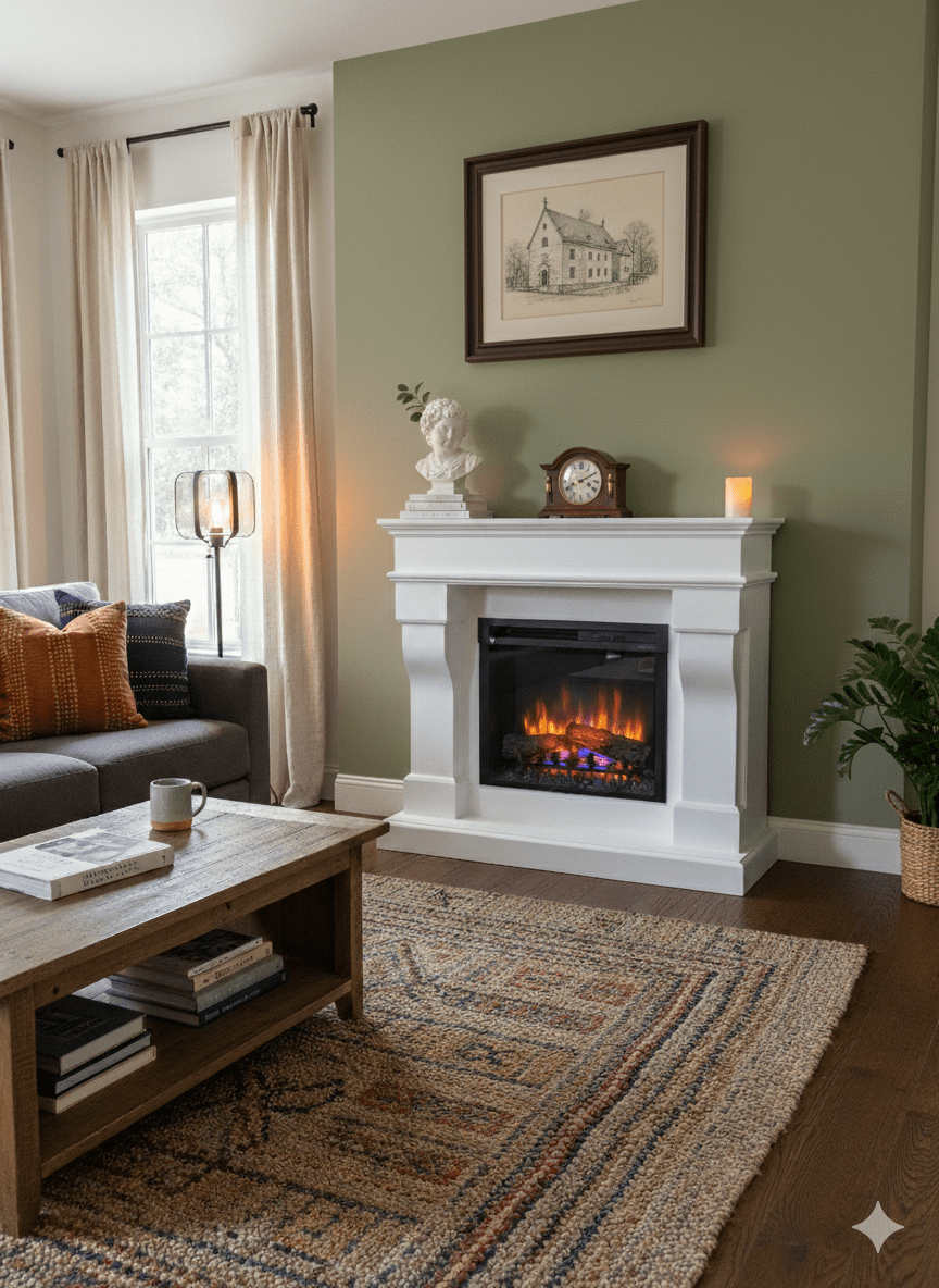 Elektrische sfeerhaard met schouw ombouw, Schouw RS5 gecombineerd met Dimplex XHD23 elektrische haard voor een stijlvolle sfeerhaard in de woonkamer